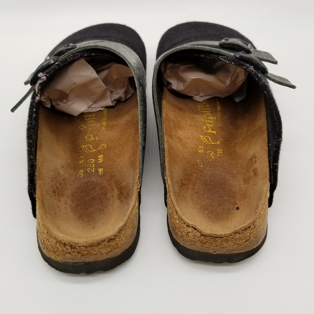 Papillio Birkenstock Clogs Womens 39 Black Silver Floral Wool Felt Buckle Boston - Picture 4 of 7